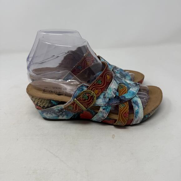 L’Artiste by Spring Step Multicolor Leather Wedge Sandals Size 37 Artsy Festival - Picture 1 of 7